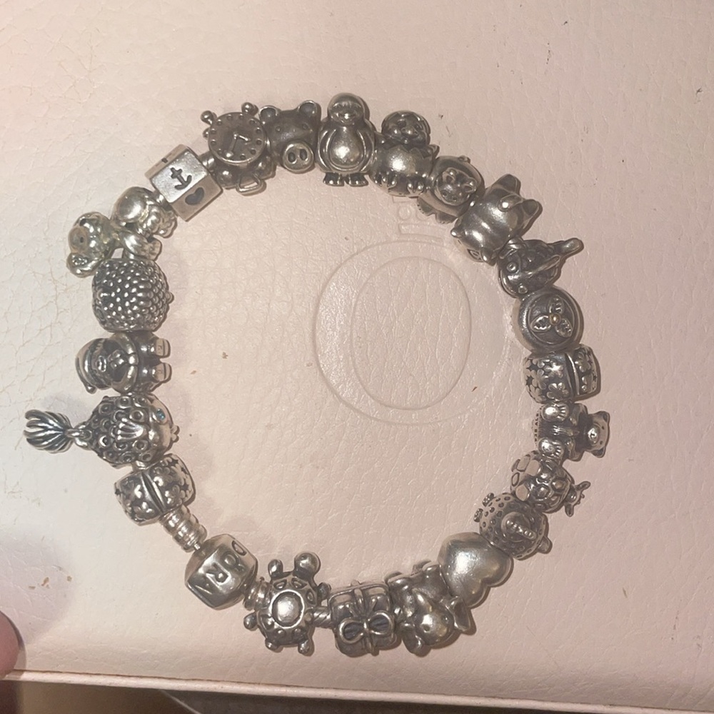 Silver fully loaded Pandora charm bracelet size 7.75 inches
